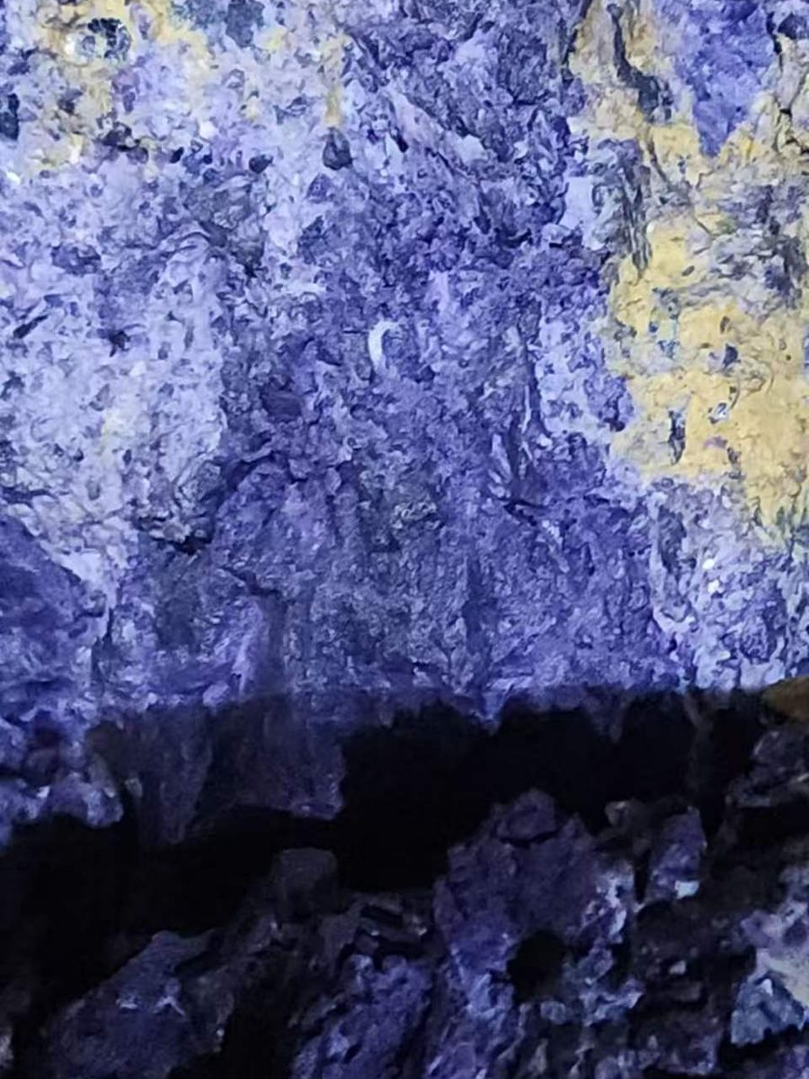 Purple fluorspar vein exposed on an underground working face in Mongolia